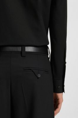 Easy-iron slim-fit shirt in cotton poplin, Black