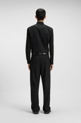 Camisa slim fit en popel&iacute;n de algod&oacute;n de planchado f&aacute;cil, Negro