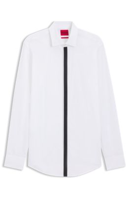 Easy-iron slim-fit shirt in cotton poplin, White