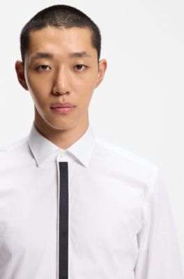 Easy-iron slim-fit shirt in cotton poplin, White