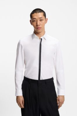 Camisa slim fit en popel&iacute;n de algod&oacute;n de planchado f&aacute;cil, Blanco