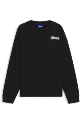 Sudadera unisex de felpa de algod&oacute;n con logos estampados, Negro