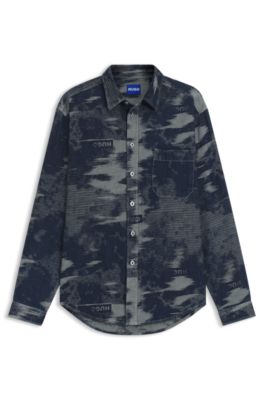 Chemise Oversize en denim jacquard, Bleu
