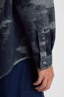 Chemise Oversize en denim jacquard, Bleu