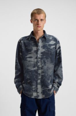 Chemise Oversize en denim jacquard, Bleu