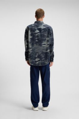 Chemise Oversize en denim jacquard, Bleu