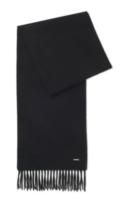 Bufanda de cashmere con flecos retorcidos, Negro