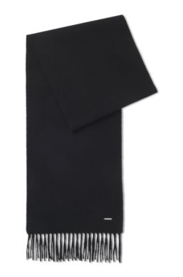 &Eacute;charpe en cachemire avec plaque logo m&eacute;tallique, Noir