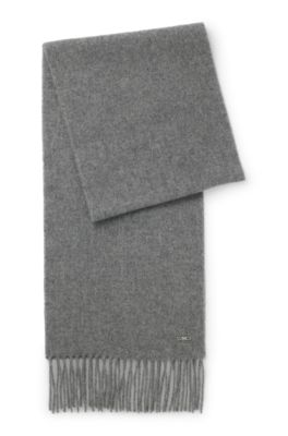 Bufanda de cashmere con flecos retorcidos, Gris