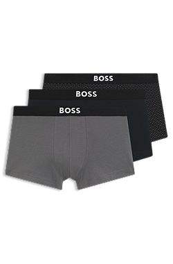 Three-pack of stretch-cotton trunks with logos