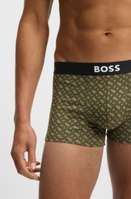 Lot de trois boxers courts en coton stretch avec logos, Fantaisie