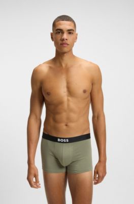 Three-pack of stretch-cotton trunks with logos, Patterned
