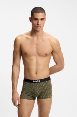 Three-pack of stretch-cotton trunks with logos, Patterned
