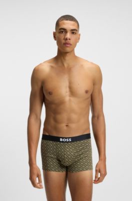 Lot de trois boxers courts en coton stretch avec logos, Fantaisie