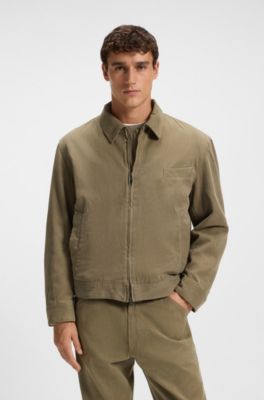 Denim jacket in melange cotton, Light Brown