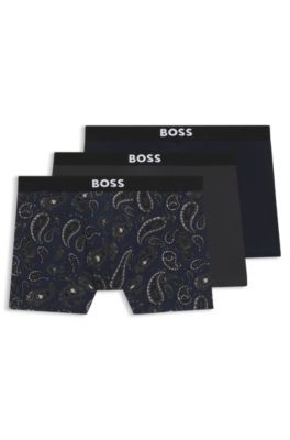 Lot de trois boxers longs en coton stretch, Fantaisie