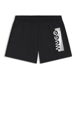 Ba&ntilde;ador tipo shorts con logotipo partido metalizado, Negro
