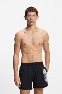 Swim shorts with metallic split logo, Black