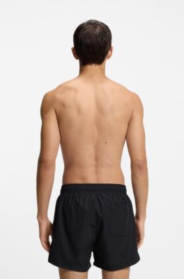 Short de bain avec logo m&eacute;tallique revisit&eacute;, Noir