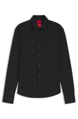Camisa slim fit de jacquard el&aacute;stico t&eacute;cnico, Negro