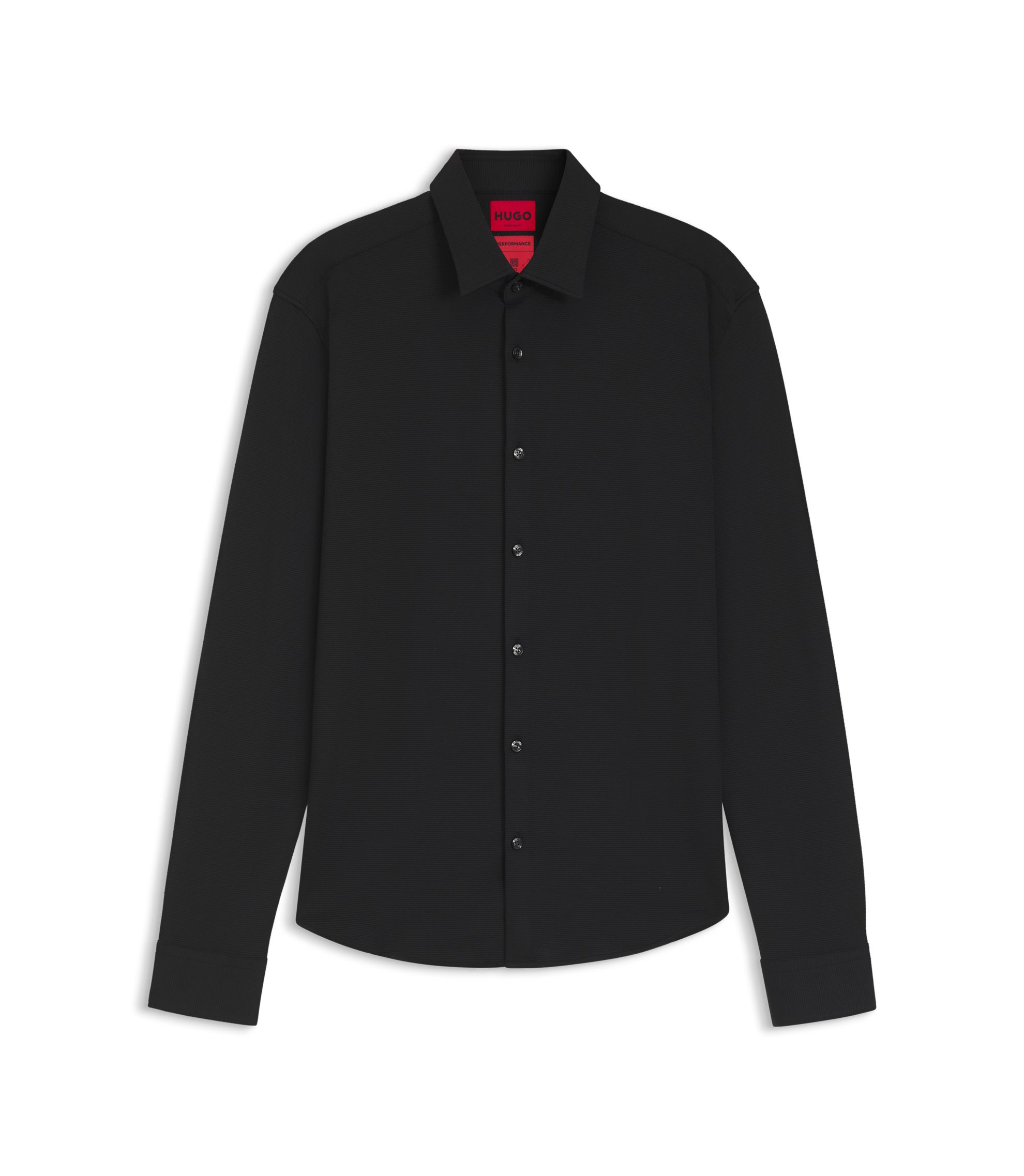 HUGO Slim-fit shirt in performance-stretch jacquard, Men, Size: L, Black