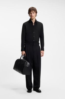 Camisa slim fit de jacquard el&aacute;stico t&eacute;cnico, Negro