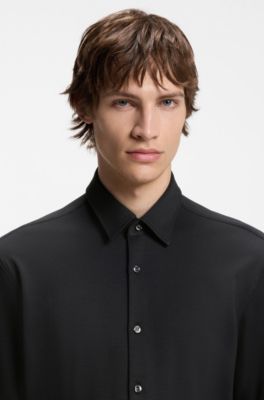 Slim-fit shirt in performance-stretch jacquard, Black