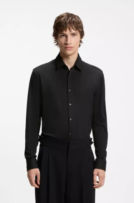 Slim-fit shirt in performance-stretch jacquard