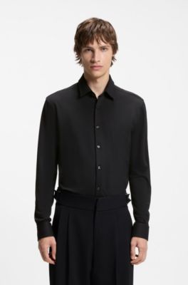 Camisa slim fit de jacquard el&aacute;stico t&eacute;cnico, Negro