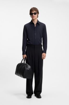 Slim-fit shirt in performance-stretch jacquard, Dark Blue