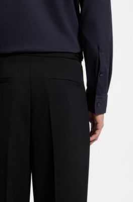 Slim-fit shirt in performance-stretch jacquard, Dark Blue
