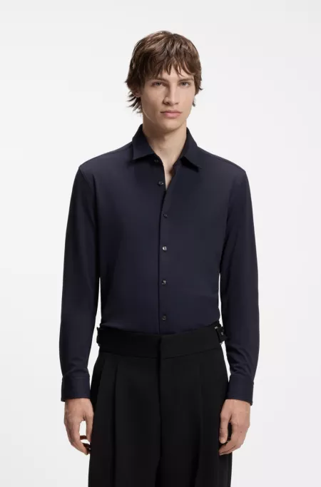 Slim-fit shirt in performance-stretch jacquard