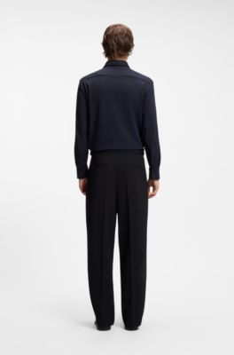 Slim-fit shirt in performance-stretch jacquard, Dark Blue