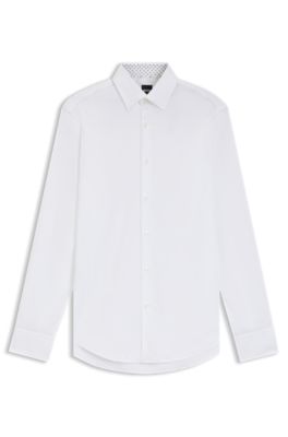 Easy-iron regular-fit shirt in stretch-cotton poplin, White
