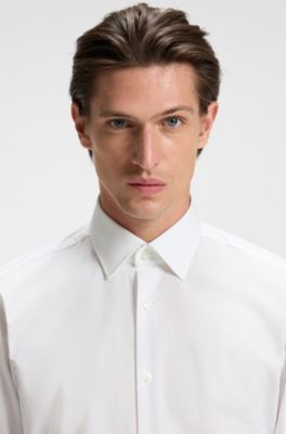 Easy-iron regular-fit shirt in stretch-cotton poplin, White