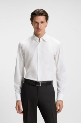 Easy-iron regular-fit shirt in stretch-cotton poplin, White