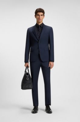 Easy-iron regular-fit shirt in stretch-cotton poplin, Dark Blue