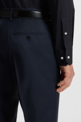 Easy-iron regular-fit shirt in stretch-cotton poplin, Dark Blue