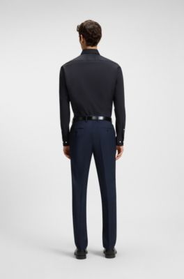 Easy-iron regular-fit shirt in stretch-cotton poplin, Dark Blue