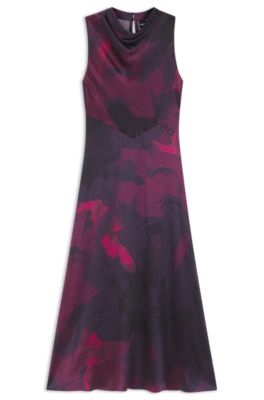 Vestido de seda estampada con cuello drapeado, Fantas&iacute;a