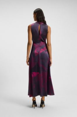 Vestido de seda estampada con cuello drapeado, Fantas&iacute;a