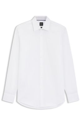 Easy-iron slim-fit shirt in cotton poplin, White