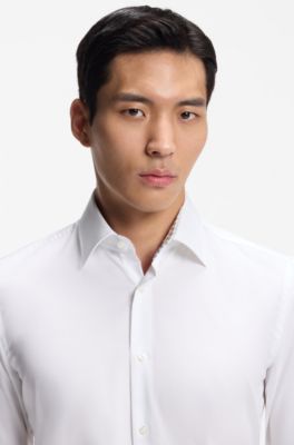 Camisa slim fit en popel&iacute;n de algod&oacute;n de planchado f&aacute;cil, Blanco