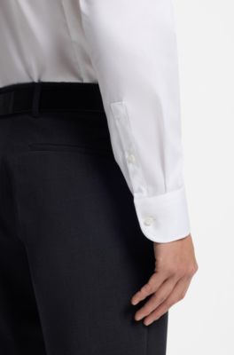 Easy-iron slim-fit shirt in cotton poplin, White