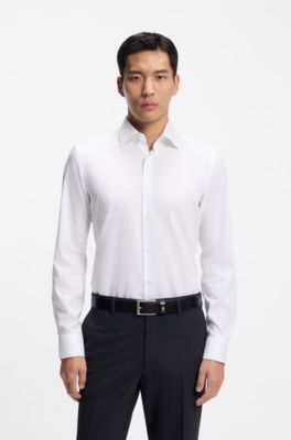 Camisa slim fit en popel&iacute;n de algod&oacute;n de planchado f&aacute;cil, Blanco