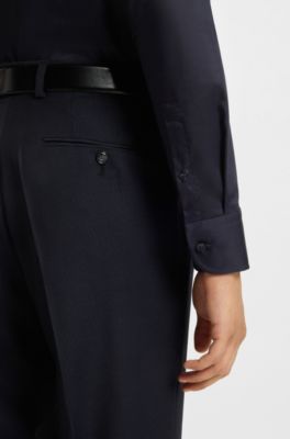 Camisa slim fit en popel&iacute;n de algod&oacute;n de planchado f&aacute;cil, Azul oscuro