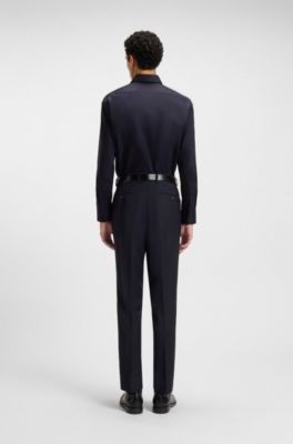 Chemise Slim en popeline de coton facile &agrave; repasser, Bleu fonc&eacute;