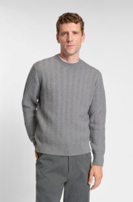 Herringbone-structure sweater in virgin wool, Silver