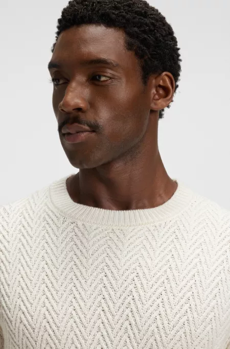 Herringbone-structure sweater in virgin wool