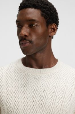 Pull en laine vierge &agrave; la structure chevrons, Blanc